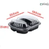 ظرف ترموفرمینگ یکبار مصرف بیضی دو خانه عمق 4.5-مشکی-ابعاد