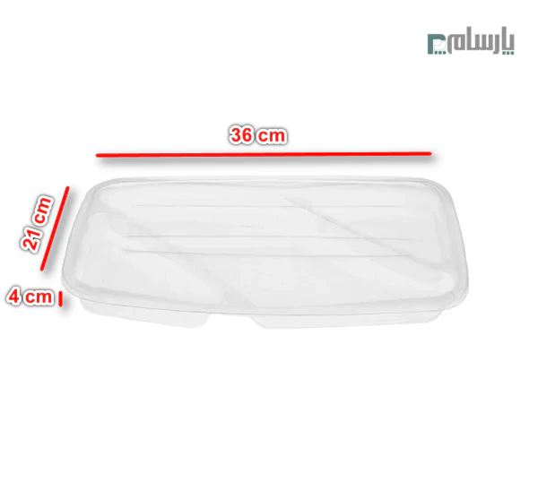 دیس ترموفرمینگ یکبار مصرف سه خانه-شفاف-ابعاد