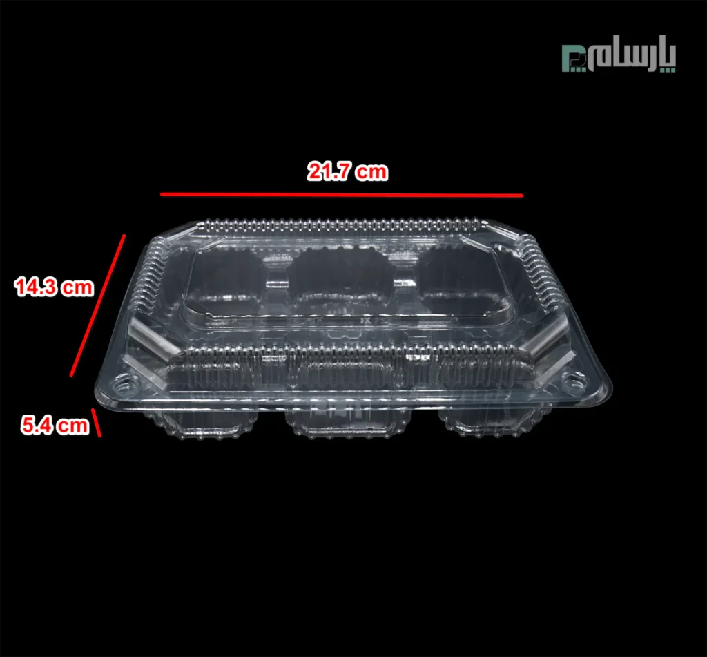 ظرف یکبار مصرف آیدیا باکس 6 خانه شفاف-پت-ابعاد