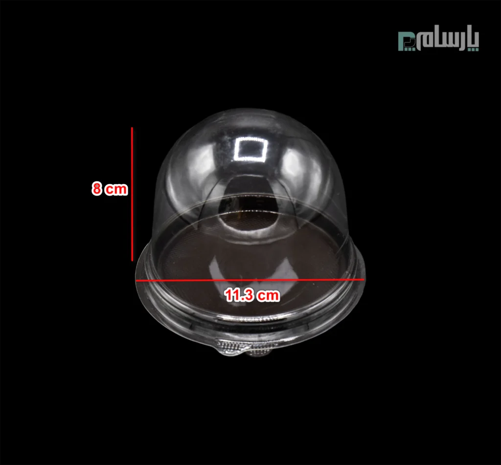 کاپ کیک گرد یکبار مصرف رویه شفاف و زیره شکلاتی-پت-ابعاد