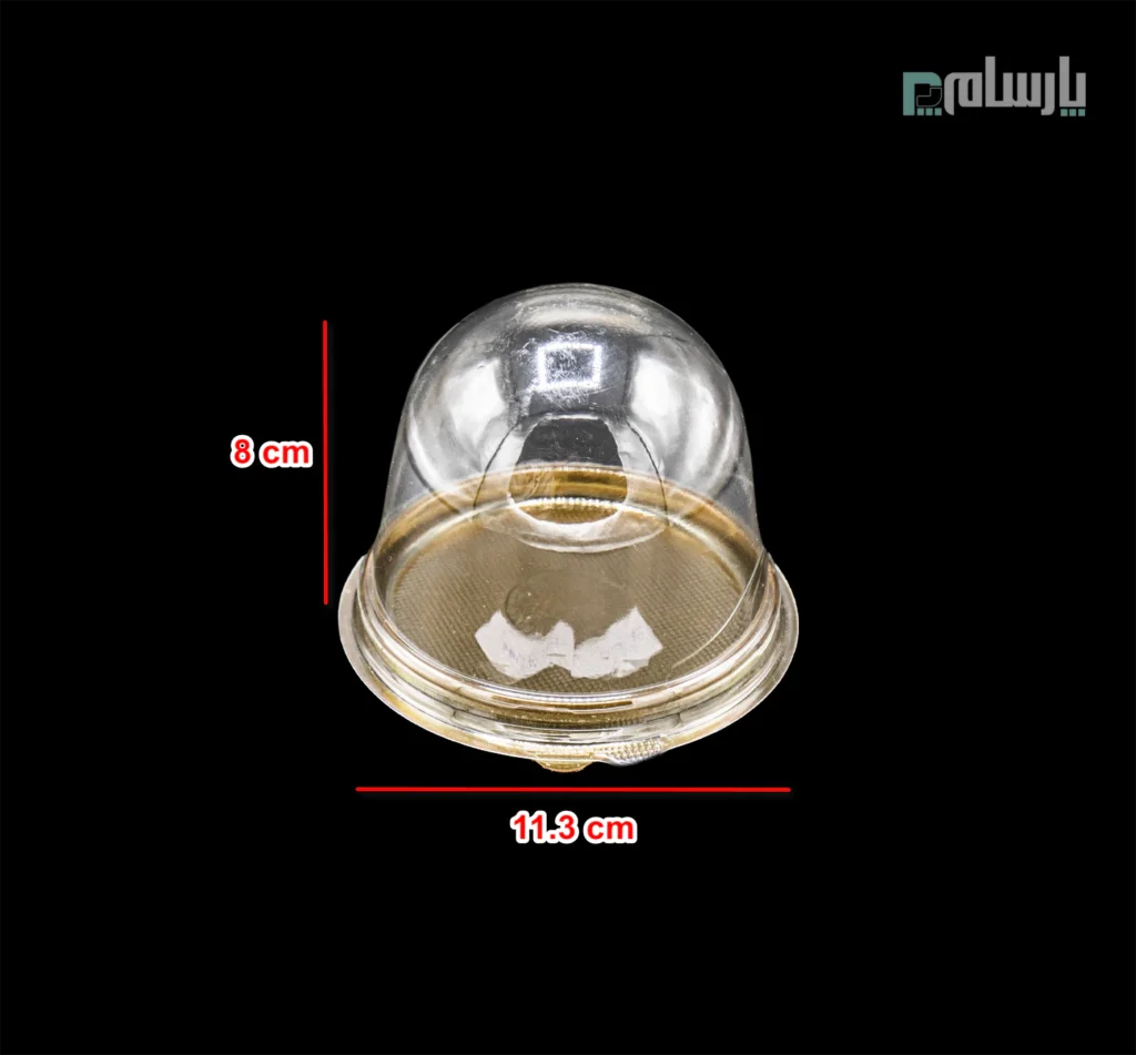 کاپ کیک گرد یکبار مصرف رویه شفاف و زیره طلایی شفاف-پت-ابعاد