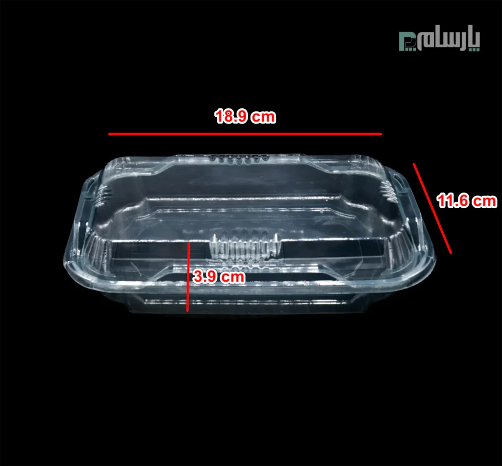 ظرف یکبار مصرف نفیس تک خانه مستطیل شفاف-پت-ابعاد
